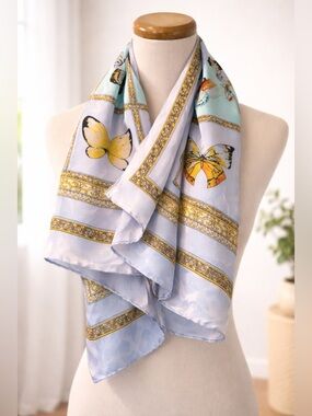 Beautiful 100% Silk Pastel Butterfly Print Scarf